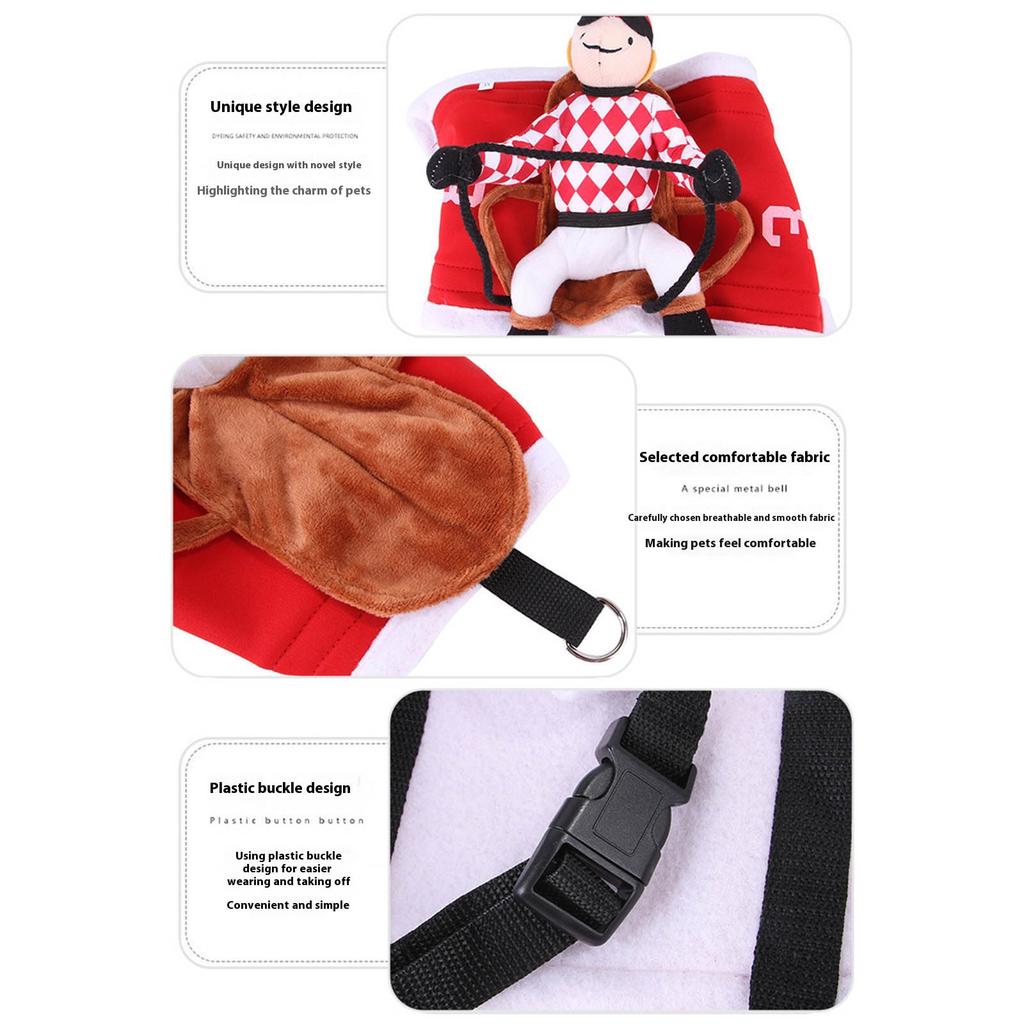 Costume da Cavaliere per Cane Cavallo Equitazione Halloween Animale Domestico Animale Morbido Costume Cappotto da Equitazione Tema Accessori Cosplay