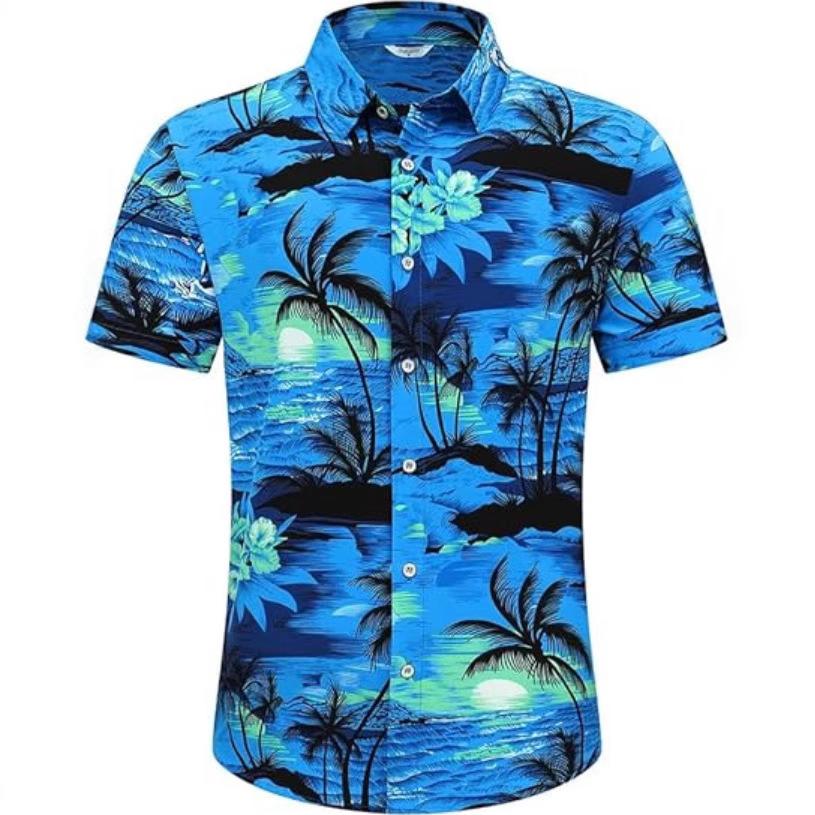 Summer Men's Beach Shirt Printed Hawaiian Short Sleeve Flower Shirt Boys