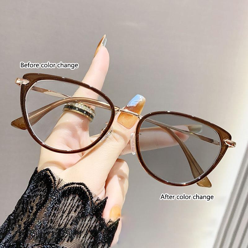 Photosensitive Color-changing Cat-eye Prescription Glasses For Cross-border Fashion Style. 021