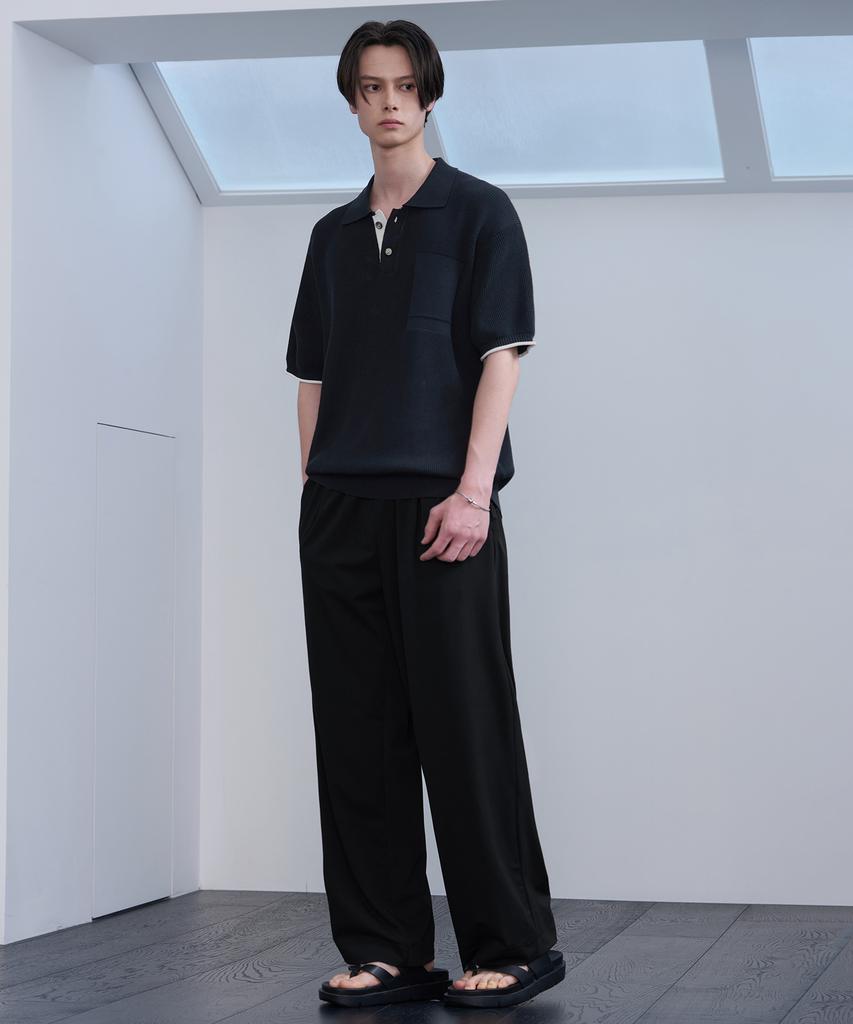 DRAW FIT [Fashion Planet X Drawfit] Cooling Relaxed Wide Elastic Waist Pants [Black]