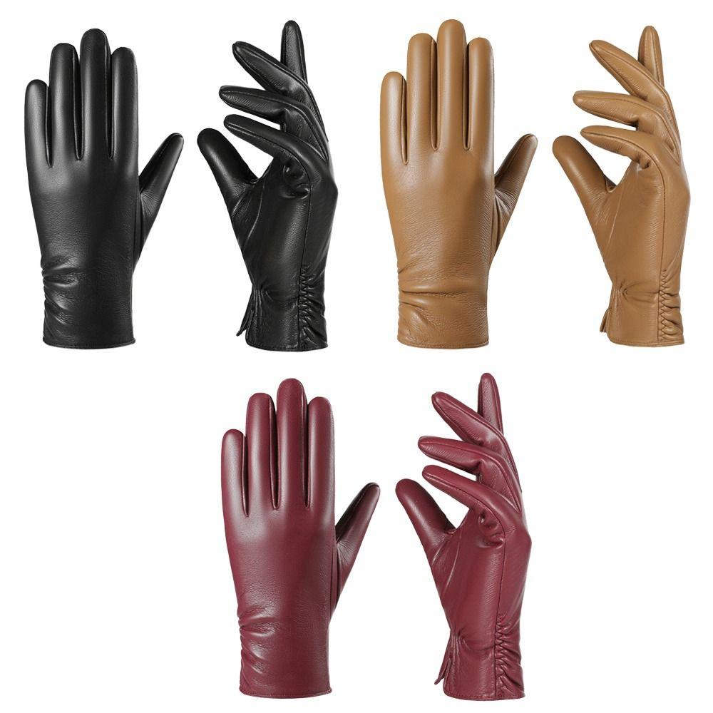 PU Leather Women's Gloves Fleece Lined Winter Warm Gloves Five Finger Gloves  Driving Activity