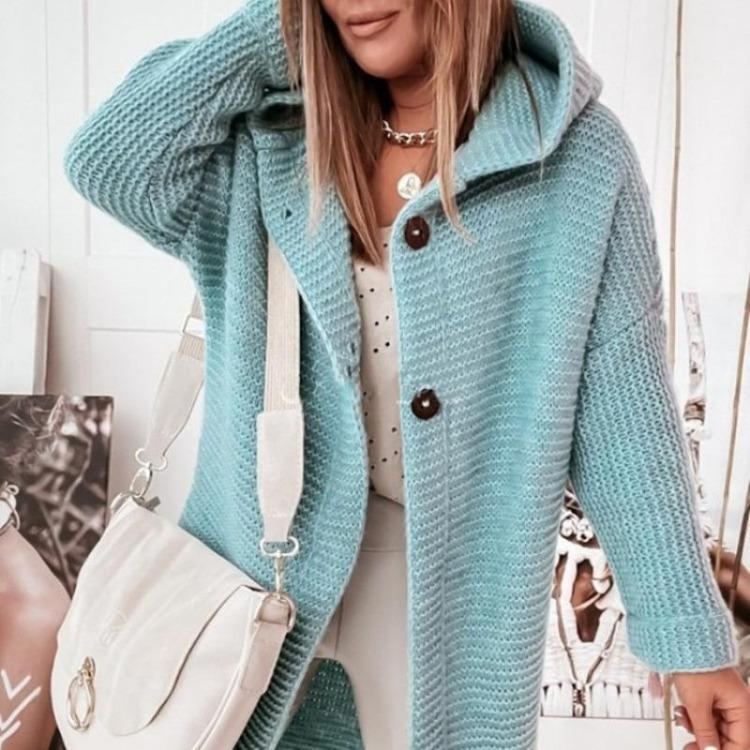 Plus Size Women s Hooded Knitted Sweater Loose Cardigan Hat Collar Warm Clothing S