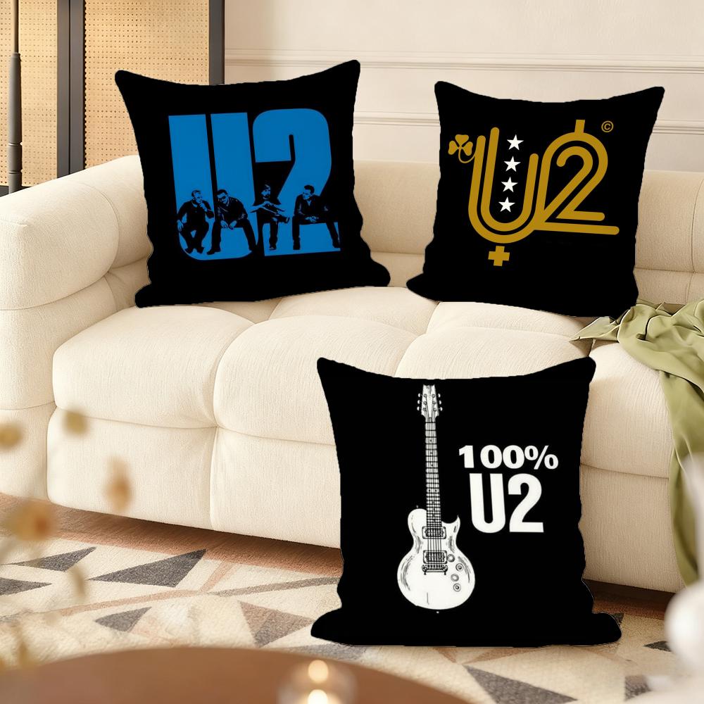 Rock Band U-U2 Cushion Cover Silky Short Plush Double-Sided Printed Pillow Case For Sofa All Seasons Home Decor Gift