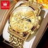 OLEVS Moon Phase Original Mens Watches Classic Three Eyes Waterproof Luminous Chronograph Quartz Wristwatch Brand Watch