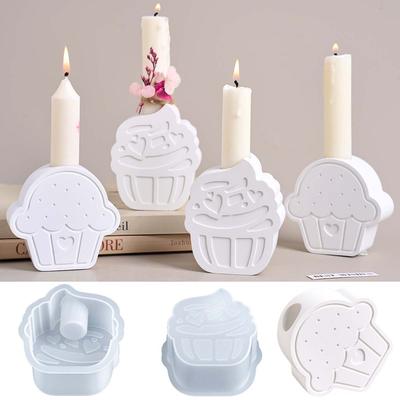 Cupcakes Ice Cream Shape Candlestick Mold DIY Plaster Resin Candle Holder Silicone Molds Home Table Decor Craftd Making Supplie