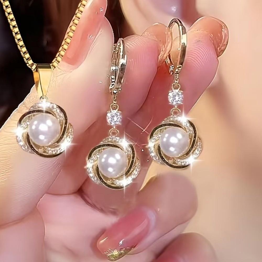 Versatile Imitation Pearl Jewelry Sets Elegant Necklace Earrings Sets Zircon Jewelry Sets  Party