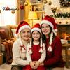 Family Christmas Outfit Props Santa Hat with Braids And Pom Pom, Holiday Red Soft Skin Friendly Cap Cosplay Hat, Novelty Xmas Party Costume