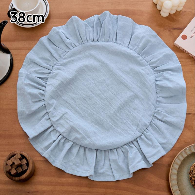 Stil Retro Baumwolle Einfarbige Runde Tischdecke Mit Rüschenrand Dekoration Geeignet Für Nachmittagstee Küchentisch Dekoration