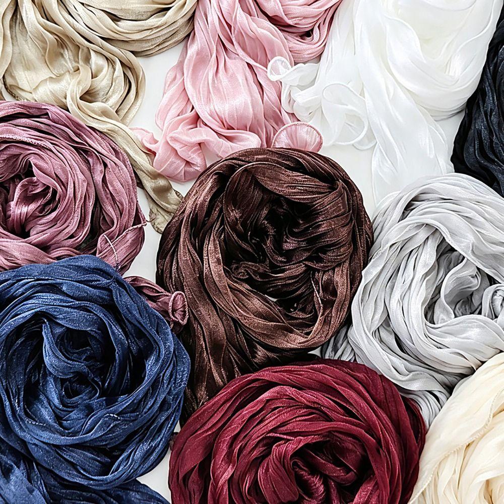 Ruffled Edge Sunscreen Shawl Solid Color Ramadan Long Scarf Fashion Chiffon Hijab Veil  Outdoor