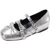 Silver Inner Height Increase 6cm Ballet Single Shoes Women's Summer New French Bow Mary Jane Shoes Flat Large Size Women's Shoes