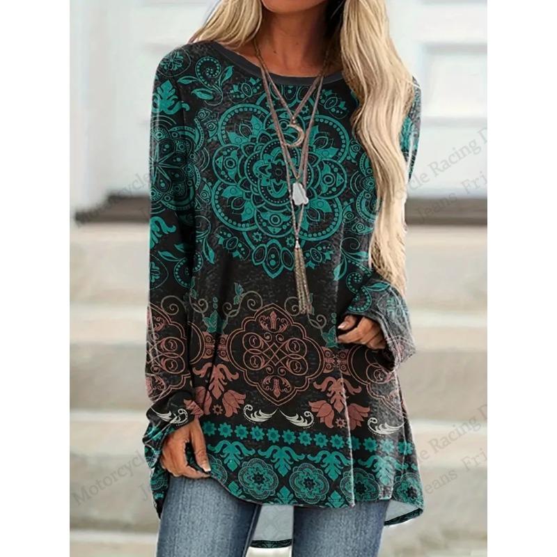 Vintage Animals Wolf 3D Print Long Sleeve T-Shirts Women's Fashion Oversized T Shirt Female Tees Tops Long Tunics Falls Ethnic