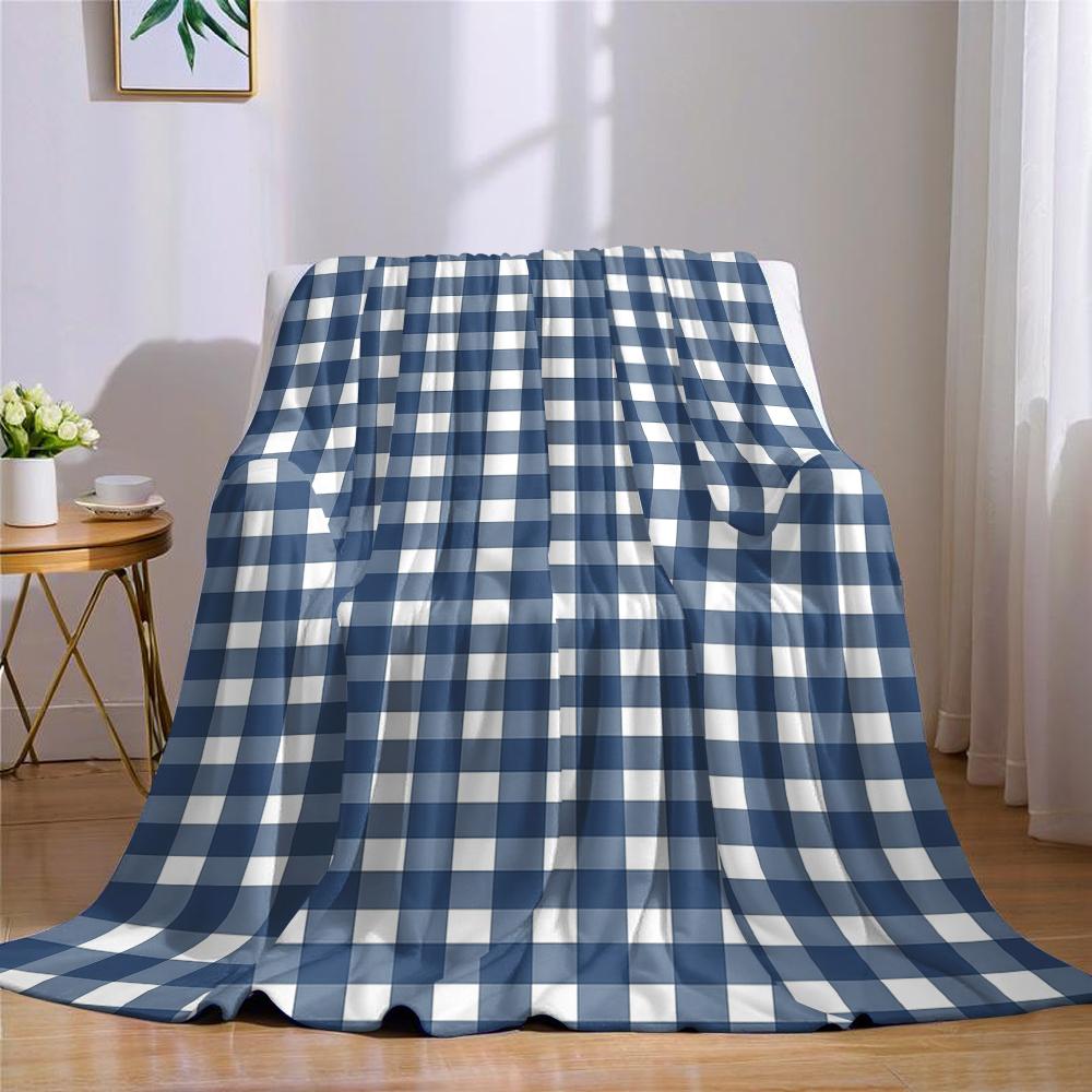 Blau-Weißer Farbverlauf Schachbrett Flanelldecke Warm Weich Halloween Weihnachten Sofa Warm Gemütlich Dekoratives Geschenk für Alle Jahreszeiten