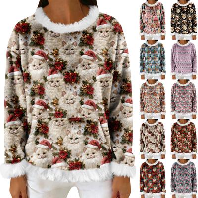 Sudadera Casual de Forro Polar para Mujer Manga Larga Cuello Redondo Casual Cómoda de Ajuste Holgado Ligera Sudadera de Franela para Mujer
