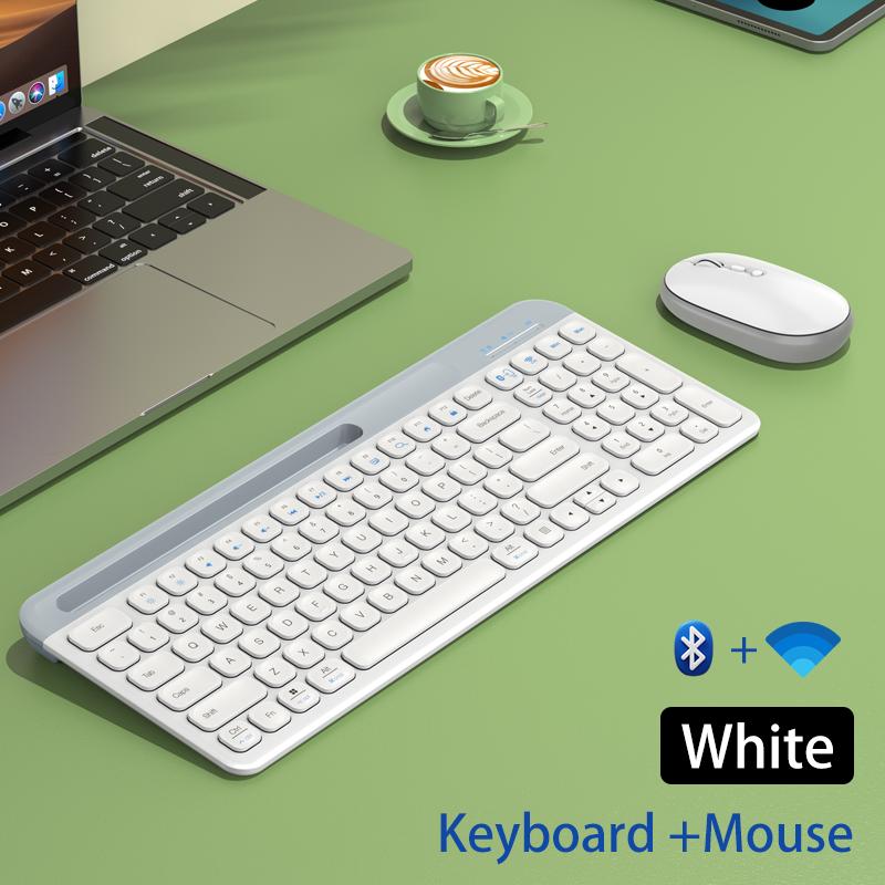 JOMAA Card Slot 2.4G Wireless Bluetooth Keyboard Mouse set RechargeableThin Wireless Keyboard with Phone Holder Multi-Device