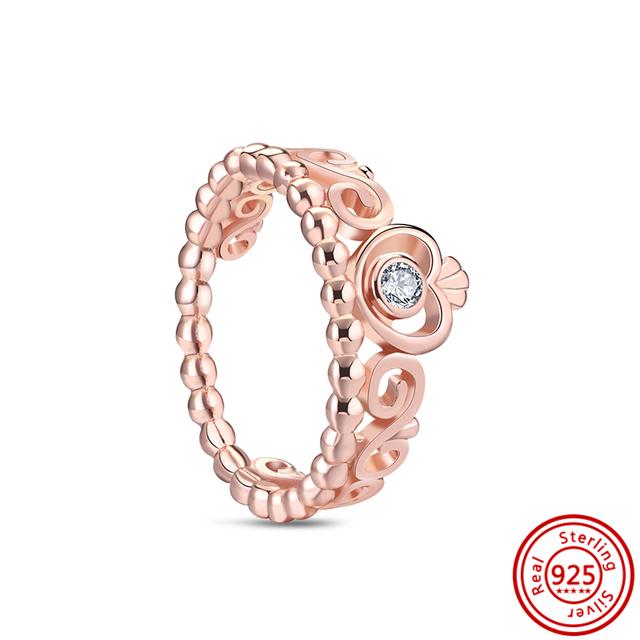 Authentic 100% 925 Sterling Silver Princess Regal Crown Heart Sparkling Zircon Luxury Circle Rings Women Wedding Jewelry