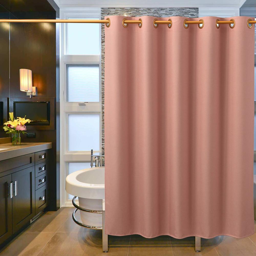 Waterproof Linen Look Shower Curtain Thick Set No Drill Bathroom Partition Curtain
