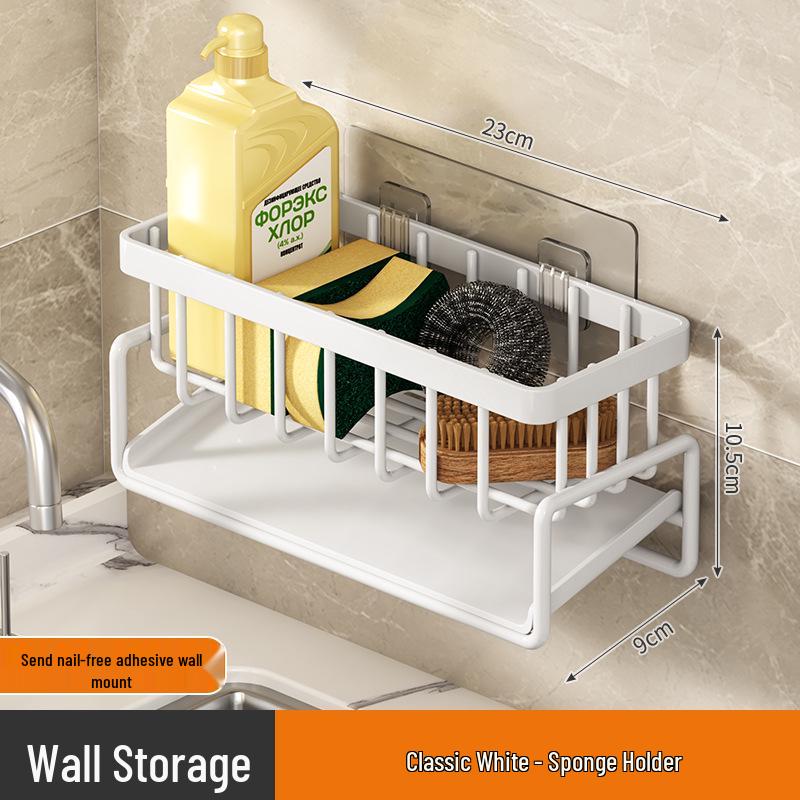 Punch-Free Wall-Mounted Storage Rack: Sink Shelf, Countertop Spice Rack, Household Sponge Basket