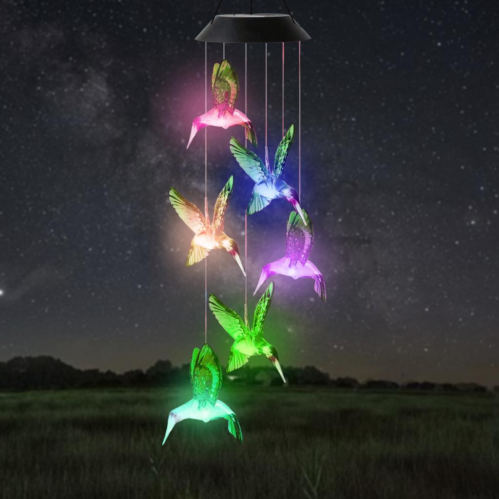 1Pc Outdoor Solar Garden Multi-color Wind Chime Lights North American Cardinals Butterfly Dragonfly Hummingbird and So On