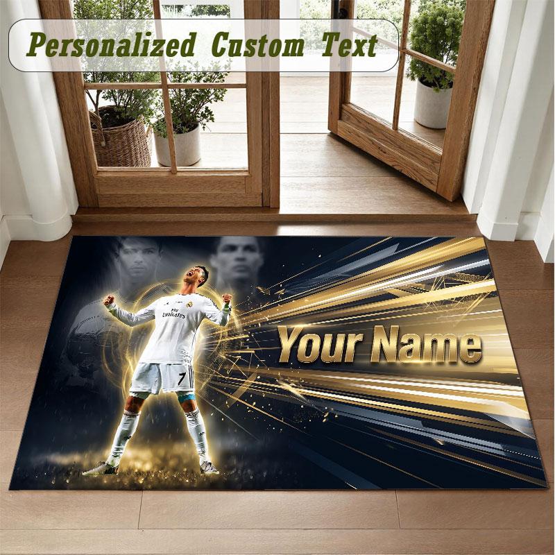 Crystal Velvet Square Rug Custom NameCristiano Ronaldo Pattern Non Slip Home Floor Decor Rug