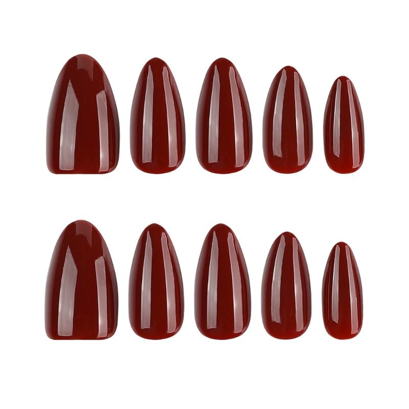Stick On Nail Wine-Tone Press-On Fingernail Covers, Almond Form Reflective ABS Set for At-Home Manicure Styling with Uniform Color Result