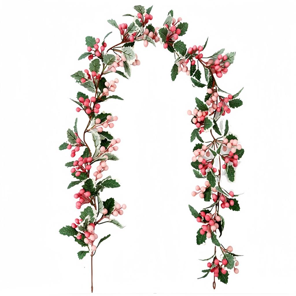 6.5FT Artificial Pink Berry Garland Hanging Vines For Christmas Party Decoration