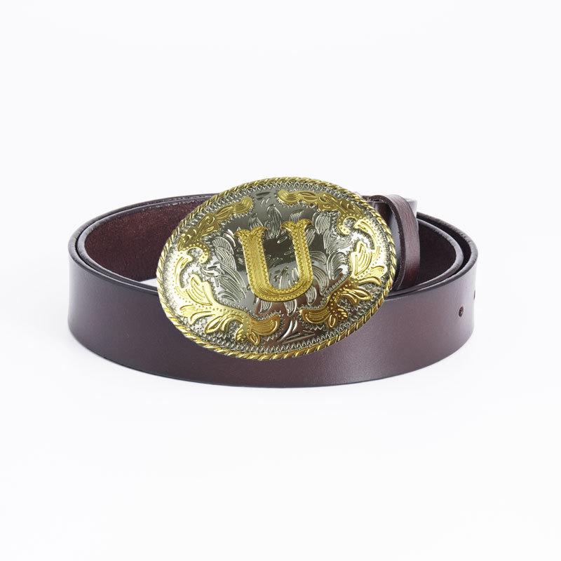 U-shaped Oval Plate Buckle Smooth Buckle Retro Style Cowhide Belt Whole Buffalo Leather Cutting Belt