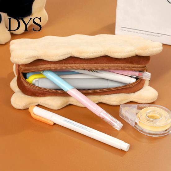 Compact Plush Organizer for School Cookie Shape Stationery Bag, Soft Stuffed Biscuit Pencil Bag Case, Large Capacity Cosmetic Organizer, Office