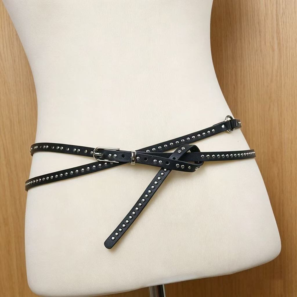 No Brand Punk Metal Buckle Belt With Rivets For Streetwear And Outdoor Style