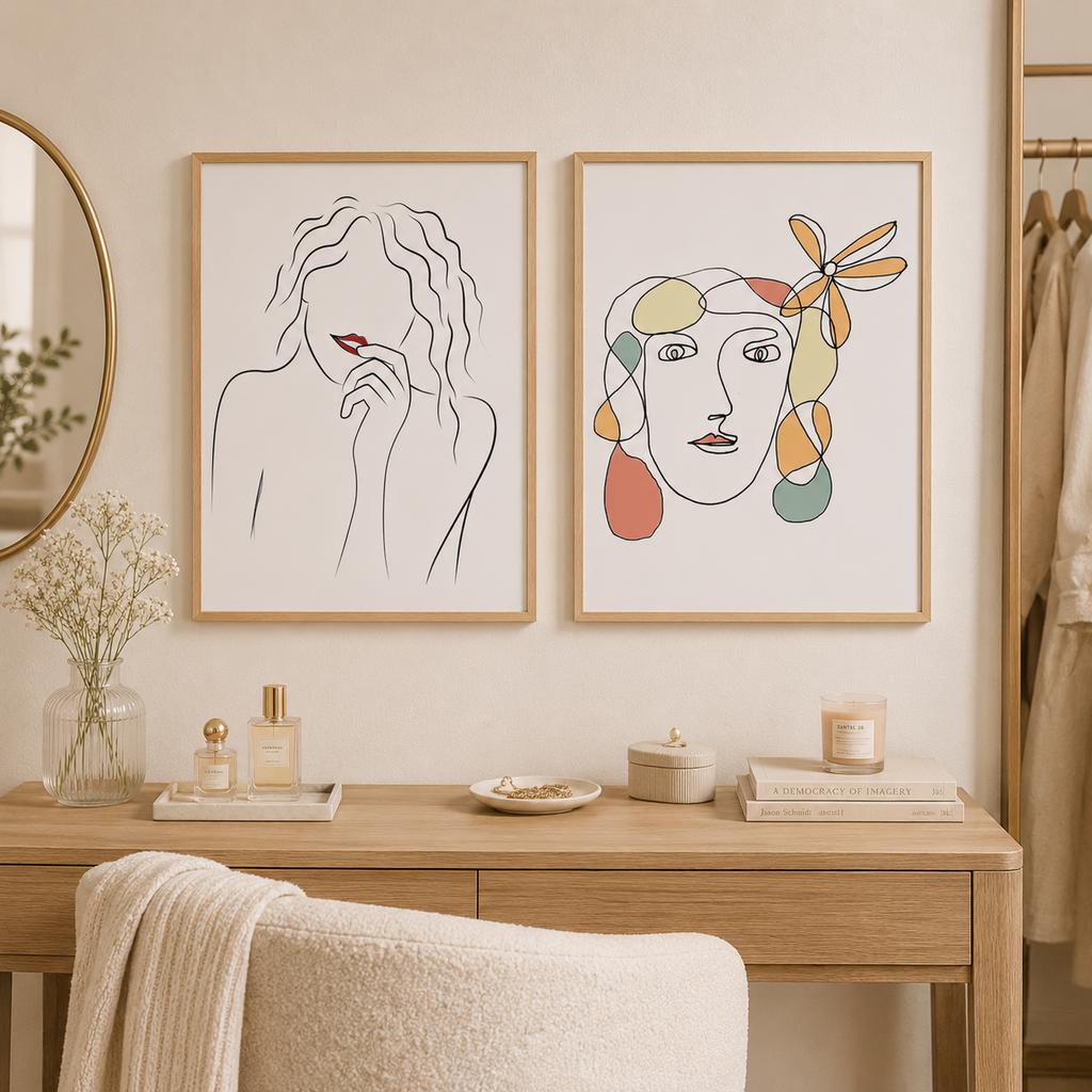 Abstract Wall Art Minimalist Line Art Female Portrait Sketch Canvas Painting Nordic Style for Bedroom Living Room Wall Decor