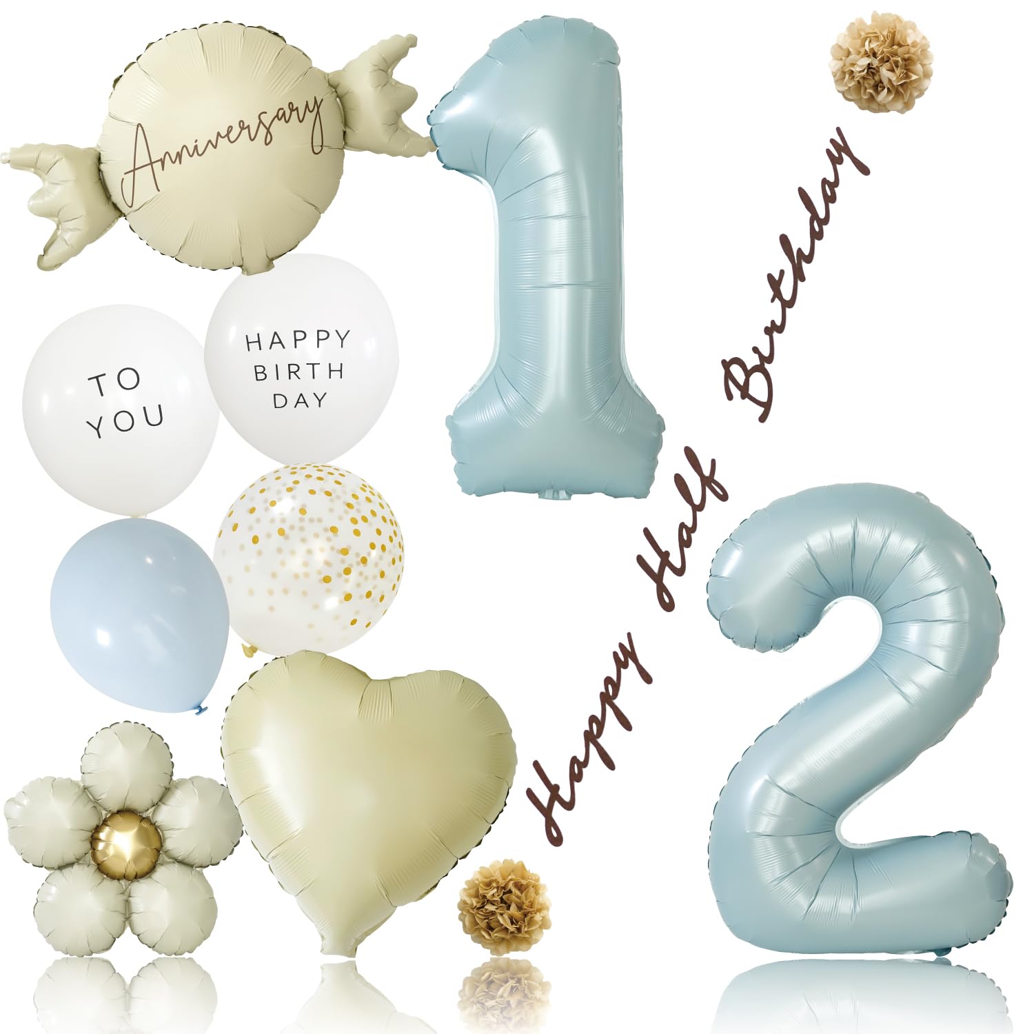 

Deerzon Half Birthday Decoration Balloon Set 13 Pieces Half Dusk Color Number 1/2 Blue for Boys and Girls