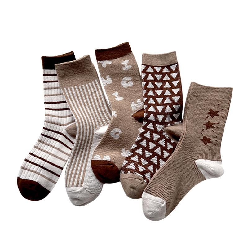 5 Pairs of Female Autumn Winter Vintage Warm Mid Tube Cotton Socks