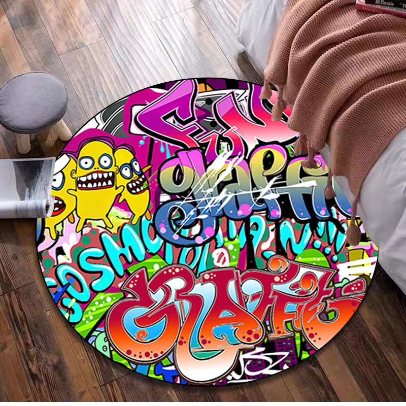 Graffiti Circular Rug - Office Decorative Carpet For Living Room Bedroom Door Mat Floor Rug Computer Chair Area Rug