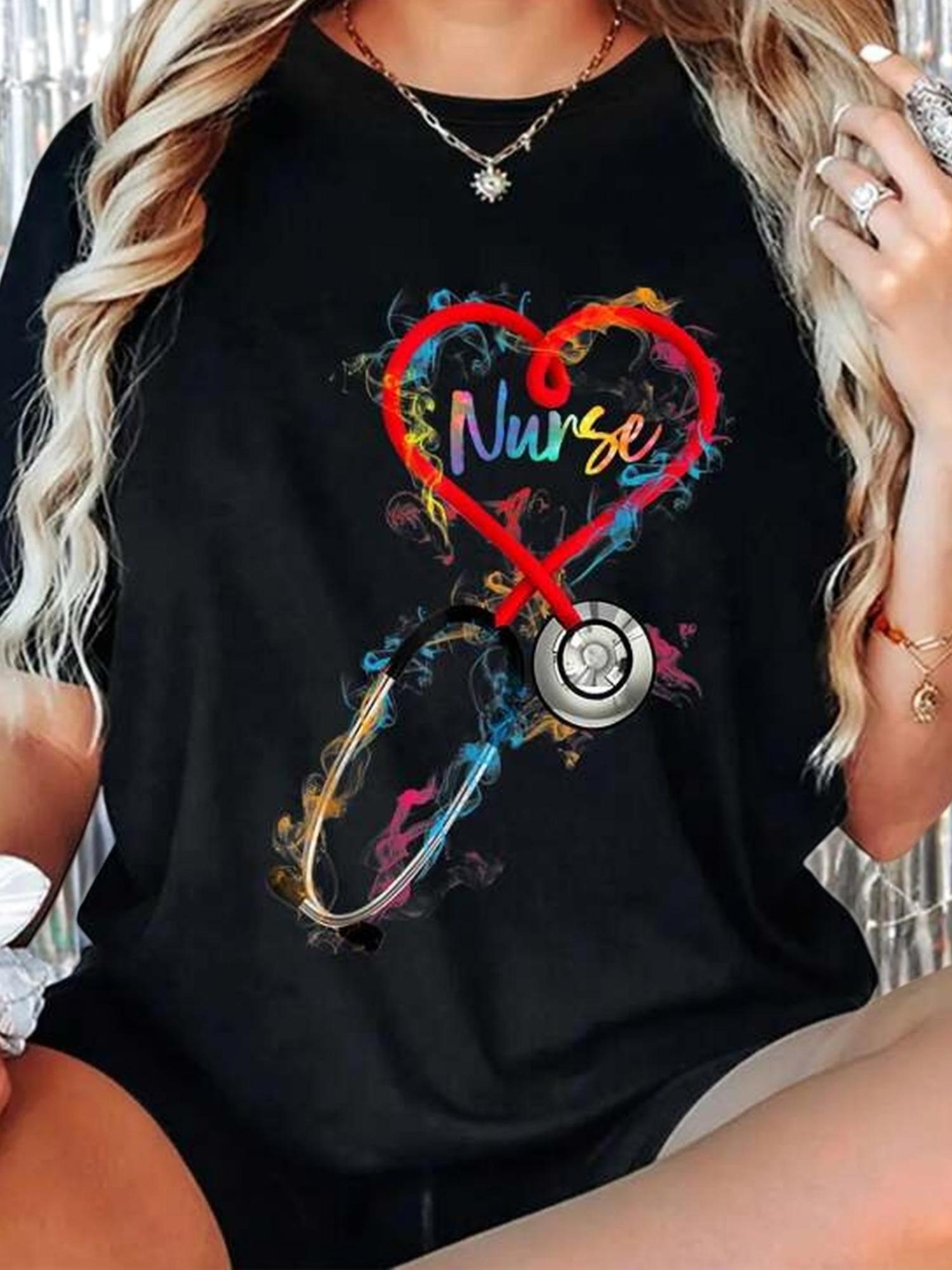 Colorful Nurse Heart Stethoscope T-shirt L