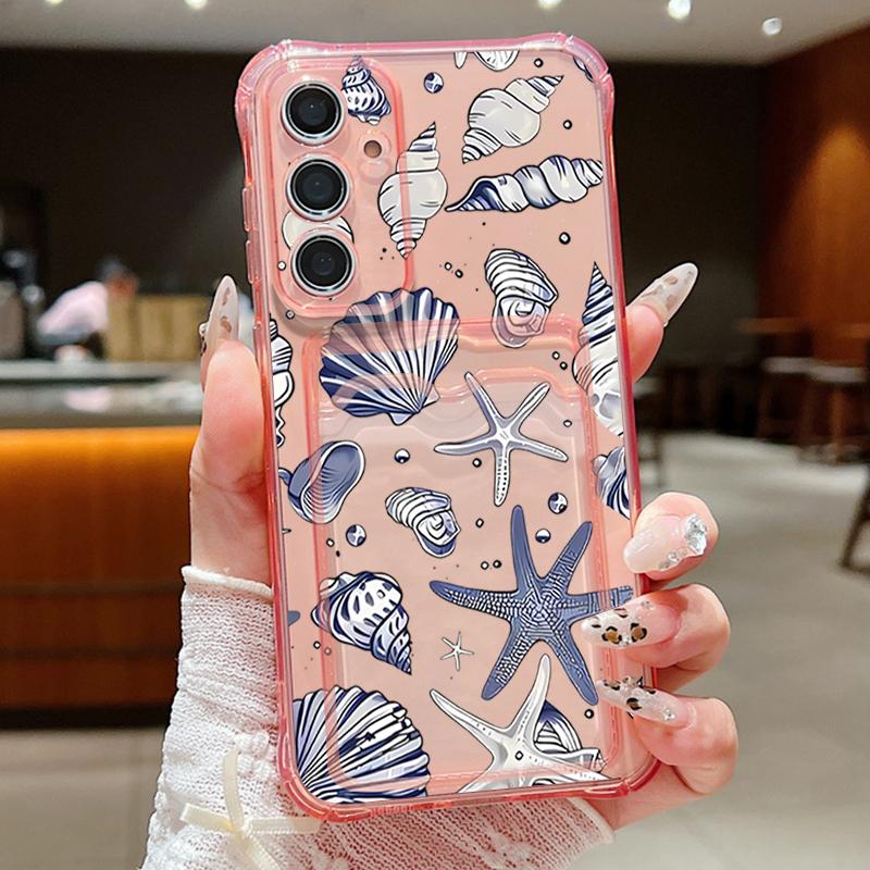 

Противоударный Мягкий Чехол Для Samsung S25 Ultra S24 FE S23 S22 A56 A16 A15 A53 A52 A54 С Отделением Для Карт Мягкий Чехол Крышка С Рисунком Ракушки Морской Звезды Чехол Для Телефона Samsung Galaxy S24 розовый