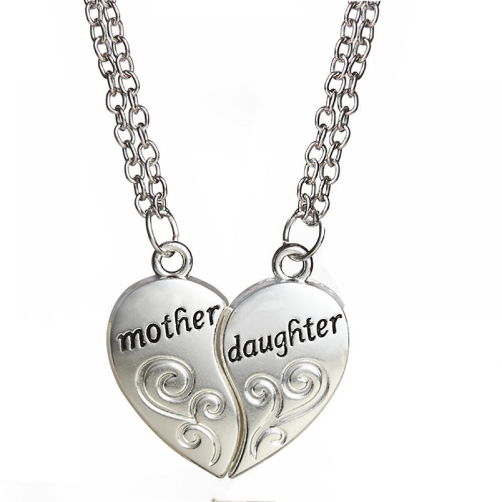 Mother Daughter Necklace Set 2PCS Split Heart Matching Necklaces for Mom and Daughter Silver Plated Love Pendant Jewelry Gifts серебряный