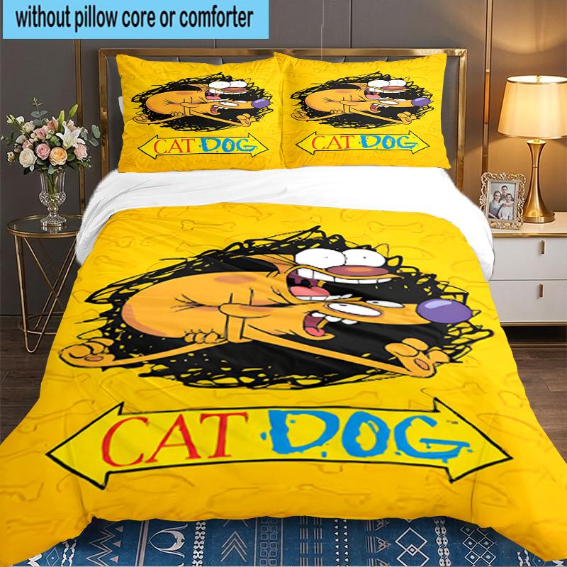 Cat Dog Adventure 3pcs Bedding Set,Including 1pc Duvet Cover And 2pcs Pillowcases Perfect Gift for Christmas,Ideal for Bedroom, Dormitory