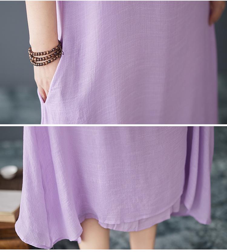 Zen Linen Double Layer Long Dress for Women - Literary Retro Style