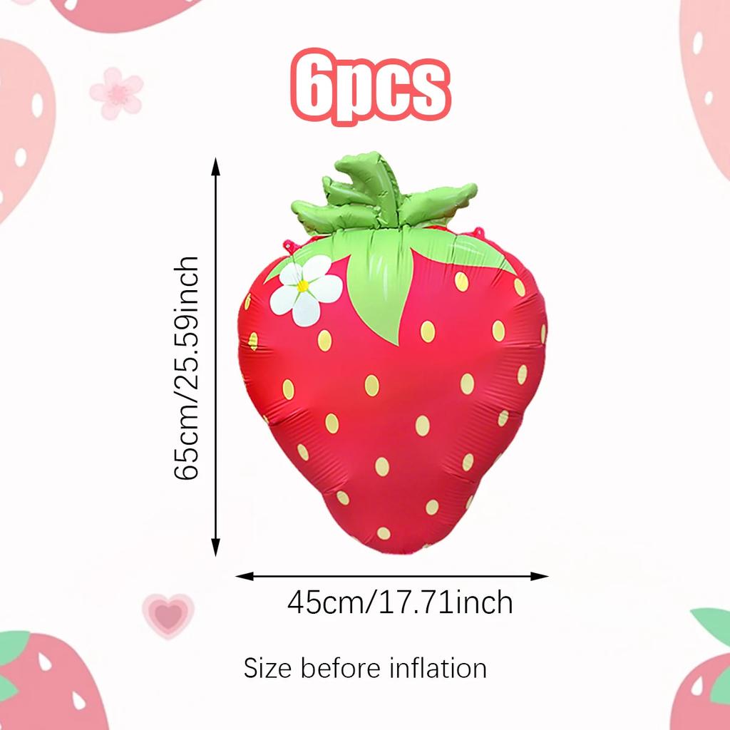 3pcs/6pcs Strawberry Aluminum Film Balloon Birthday Party Supply Summer Fruit Party Baby Girl Baptism Decoration Matte Balloons