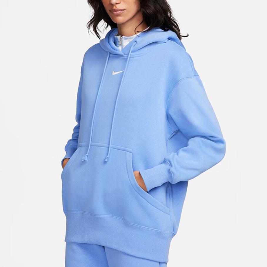 Nike Phoenix Fleece Solid Color Hooded Casual Fleece Lined Long Sleeved Sweatshirt Women's Polar Blue DQ5861-450