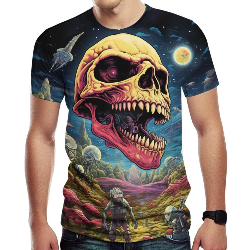 

Психоделический узор черепа 3D цифровая печать Мужская модная футболка с круглым вырезом и короткими рукавами 6XL