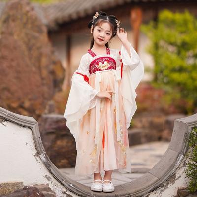 Hanfu kız Çin tarzı kumaş yaz elbisesi Antik Tang takım elbise süper peri kostüm küçük kız denizkızı prenses etek iç çamaşırı