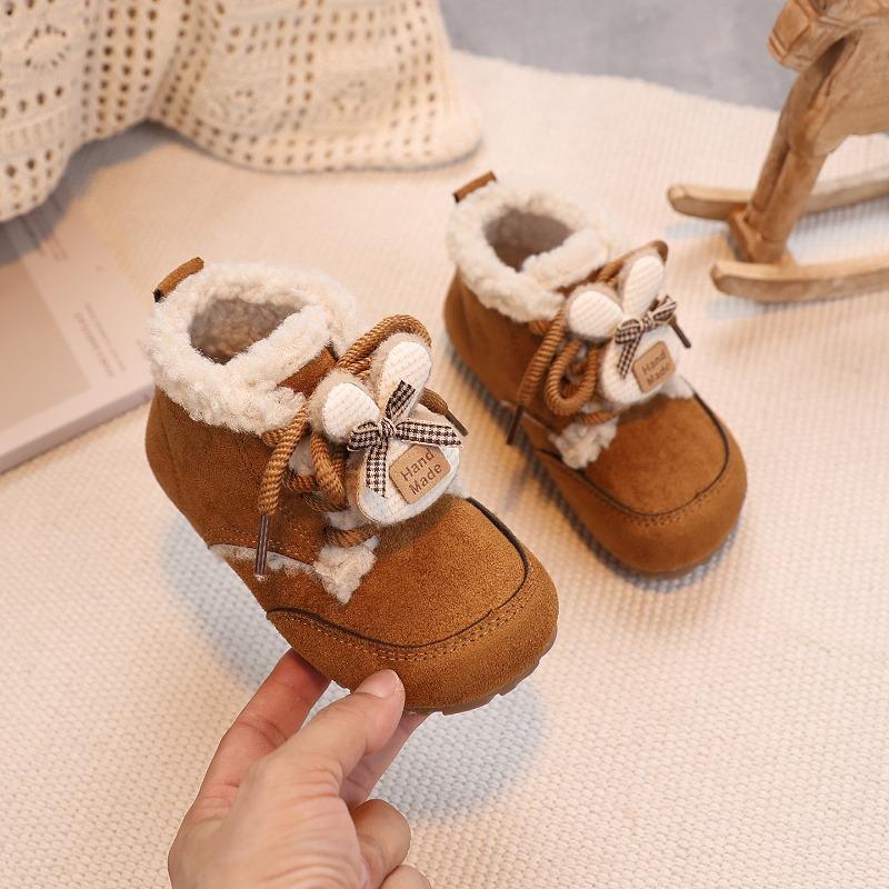 

Girls Bunny Bow Fleece Lined Lace Up Warm Short Ankle Winter Snow Boots 23 жёлтый