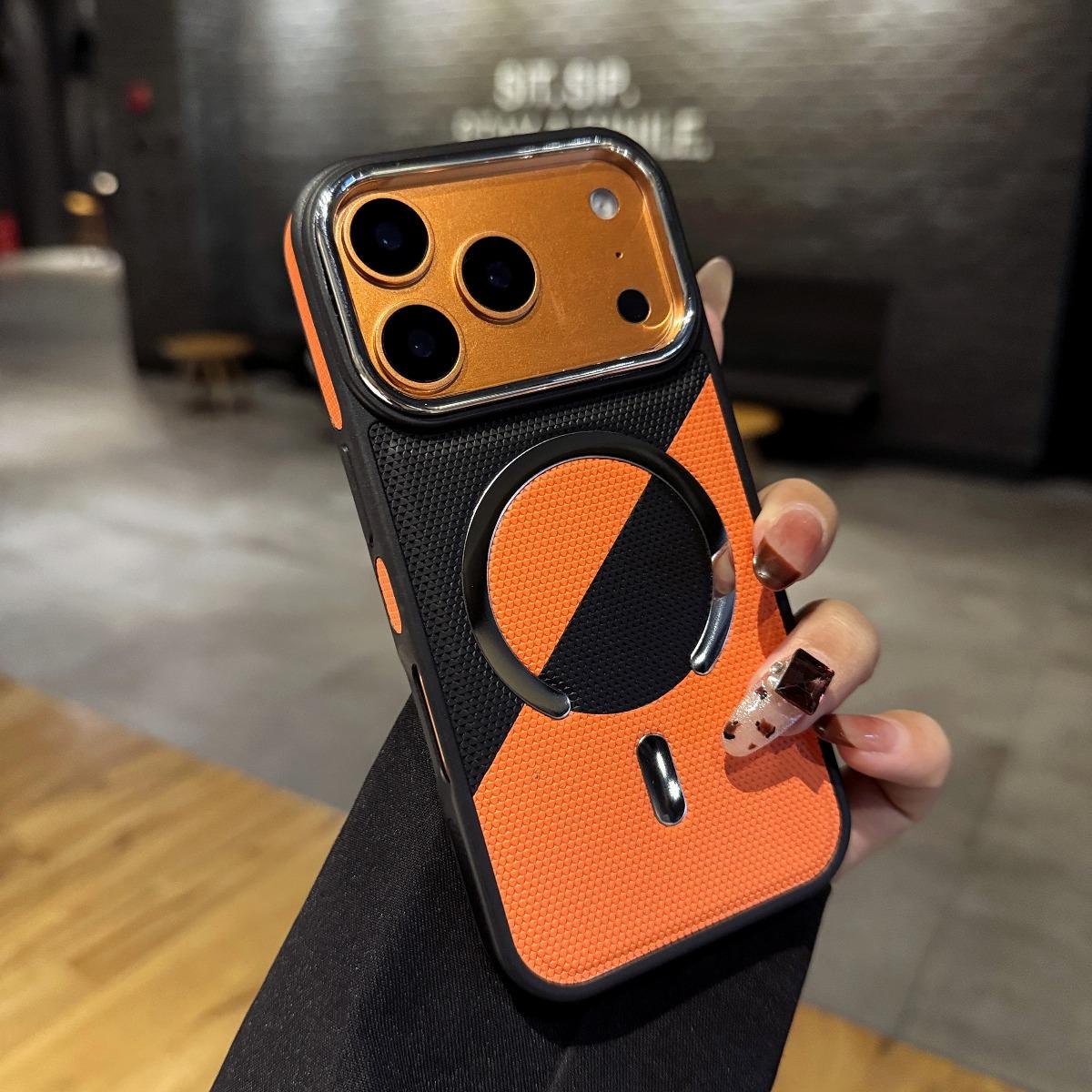 

For Magsafe Plating Lens Protection Phone Case for IPhone 17 Pro 16 15 14 13 12 Pro Max Color Collision Leather Magnetic Cover iPhone17