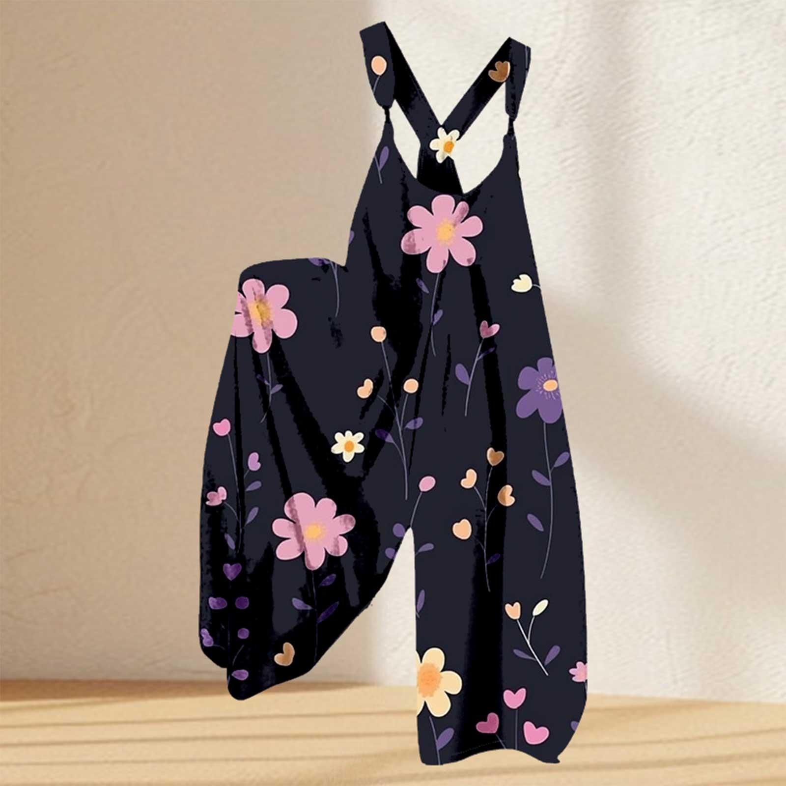 

Женский комбинезон с цветочным принтом, повседневный свободный комбинезон из хлопка и льна XXL