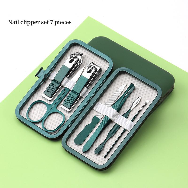 

Green 7-18 Pcs Manicure Set With Leather Case Professional Foot And Face Care Tool Kits Stainless Steel Nail Clipper Sets Gift