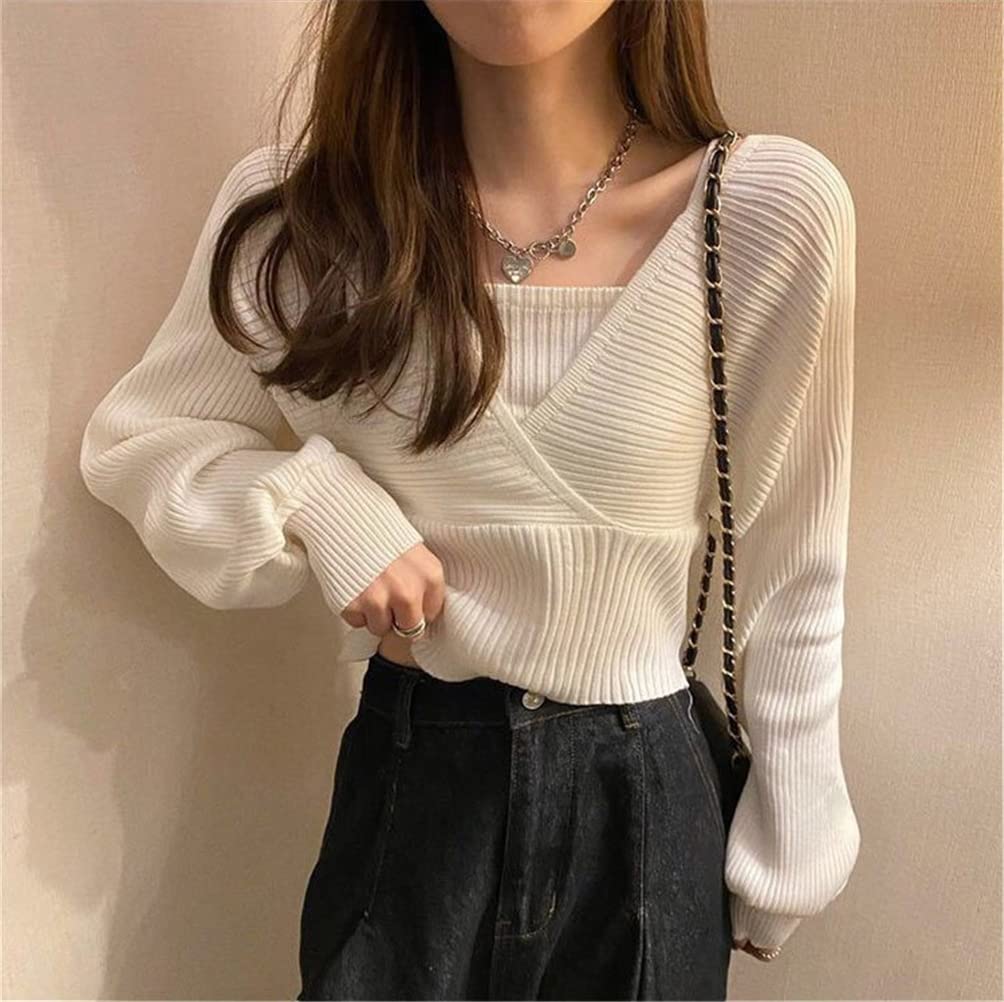 JINZUOMA Knit Pullover Long High Perfect for Commuting or Everyday Wear Women's Sweater, Top, Sleeve, V-Neck, Waist, Off-the-Shoulder, Sexy, Sweet,