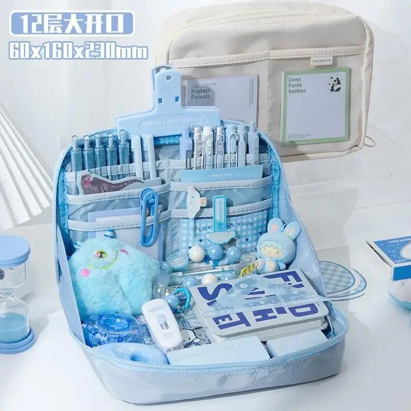 Big Kawaii Cute Pencil Case 90 ° Opening Pencil Pen Bag Pouch Box Holder 12 Pockets Organizer Stationery School Supplies