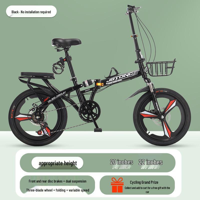 Portable Folding Bicycle for Men, Women, and Students – 20/22-inch, Variable Speed, Disc Brakes, No Installation Needed