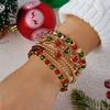 Multilayer Christmas Stretch Bracelet Set For Women Red Green Crystal Beaded Hollow Heart Bangles New Year Party Jewelry Gift