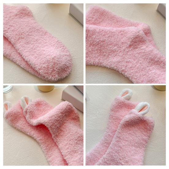 Plush Socks with Rabbit Ears Women Winter Warm Fluffy Socks Thick Soft Cute Floor Socks for Home Bedroom Living Room Sleep